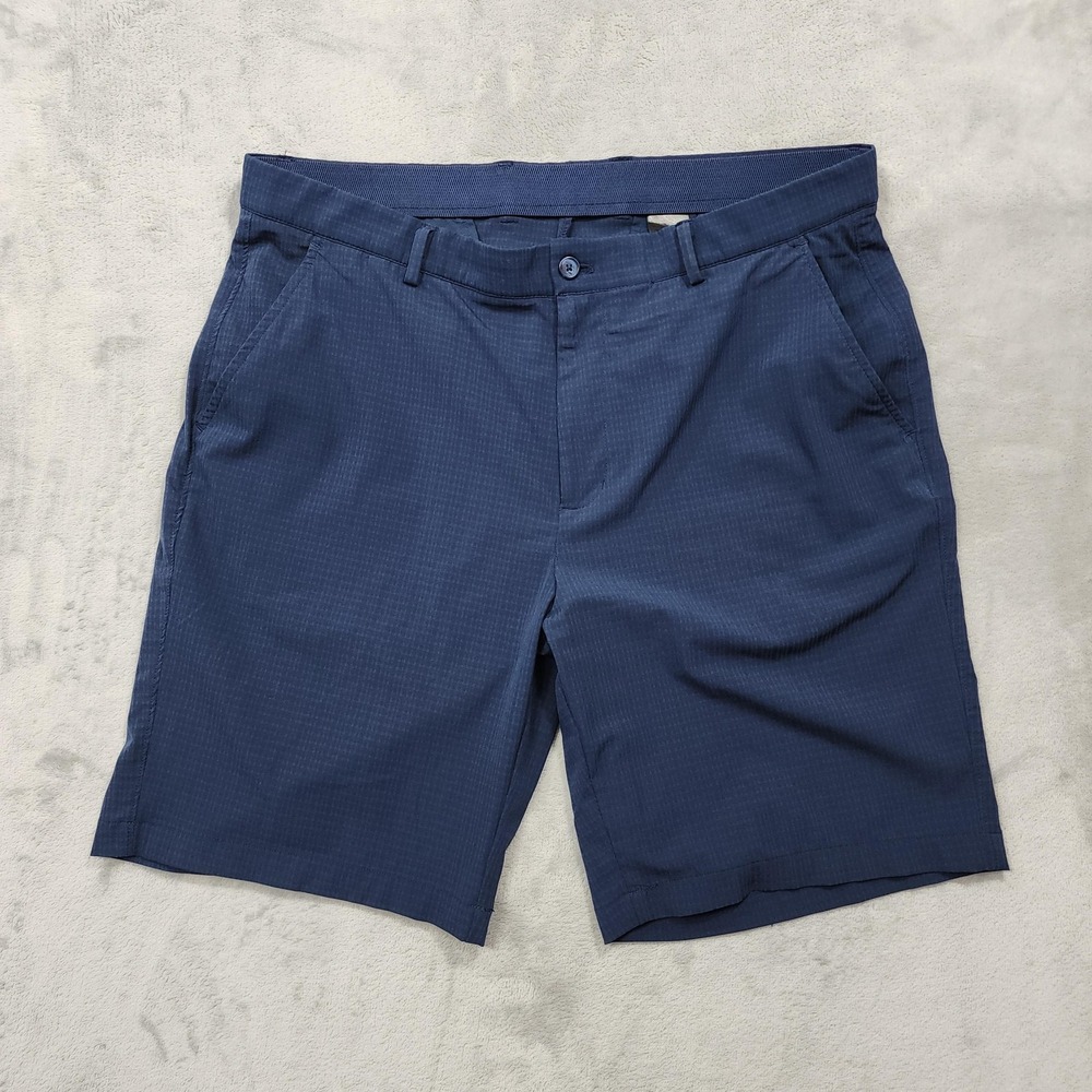 Greg Norman Shorts Mens 36 Blue Check Microfiber Stretch Golf Flat Front Casual